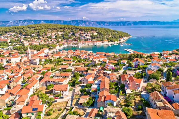 Cidade Baía Jelsa Vista Aérea Beira Mar Ilha Hvar Arquipélago — Fotografia de Stock