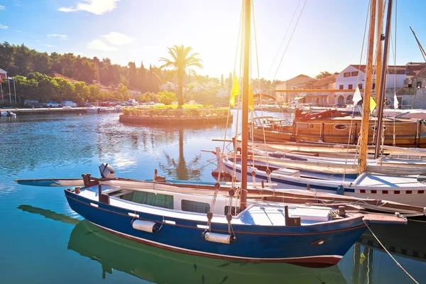 Città Vrboska Sull Isola Hvar Vista Sull Alba Arcipelago Della — Foto Stock