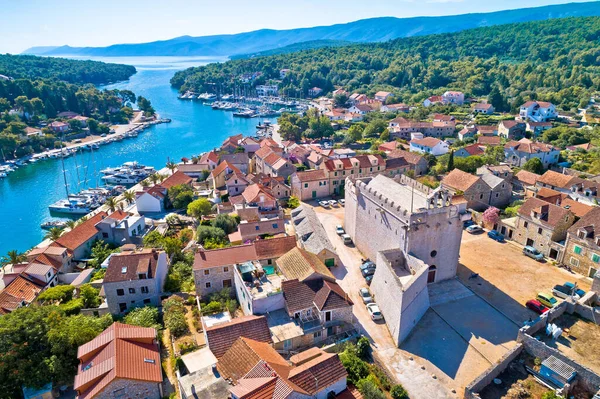 Hırvatistan Vrboska Körfezi Kasabası Kale Hava Manzarası Hvar Adası Dalmaçya — Stok fotoğraf