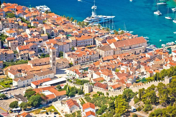 Gamla Stan Hvar Bukt Och Hamn Antenn Utsikt Dalmatien Skärgård — Stockfoto