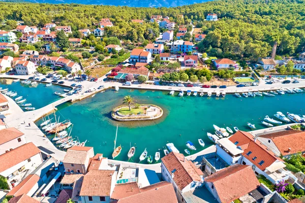 Πόλη Της Vrboska Μικρό Φοινικόδασος Εναέρια Άποψη Hvar Νησί Dalmatia — Φωτογραφία Αρχείου
