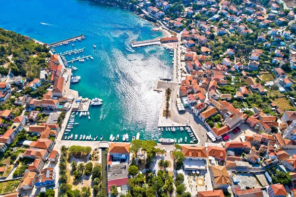 Cidade Baía Jelsa Vista Aérea Beira Mar Ilha Hvar Arquipélago — Fotografia de Stock