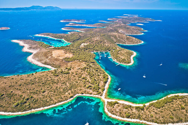 Pakleni otoci yachting destination arcipelago aerial view, Hvar island, Dalmatia region of Croatia