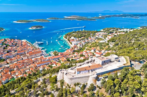 Erstaunliche Stadt Hvar Und Festung Fortica Luftaufnahme Dalmatien Archipel Von — Stockfoto