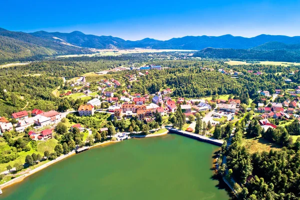 Picturesque Mountain Town Fuzine Bajer Lake Aerial View Gorski Kotar — Stock Photo, Image