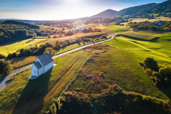 Kalnik Berg Sonnenuntergang Luftaufnahme Dorf Kamesnica Prigorje Region Kroatien — Stockfoto