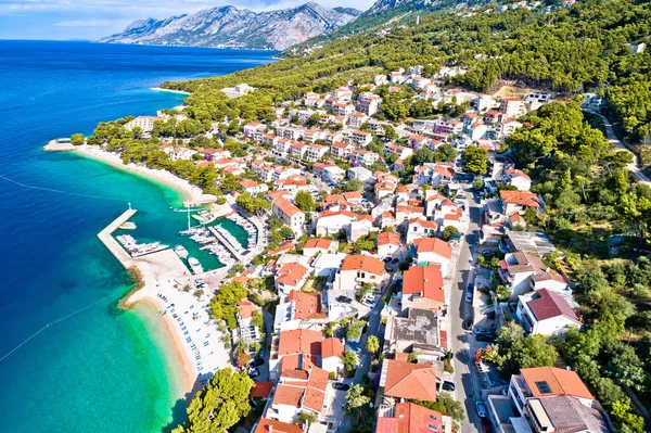 Légi Kilátás Brela Strand Vízpart Makarska Riviéra Dalmácia Régió Horvátország — Stock Fotó