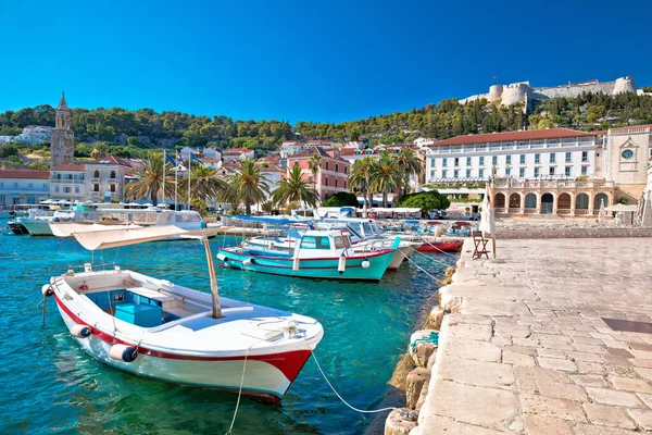 Turquoise Waterkant Haven Van Oude Stad Hvar Archipel Van Dalmatië — Stockfoto