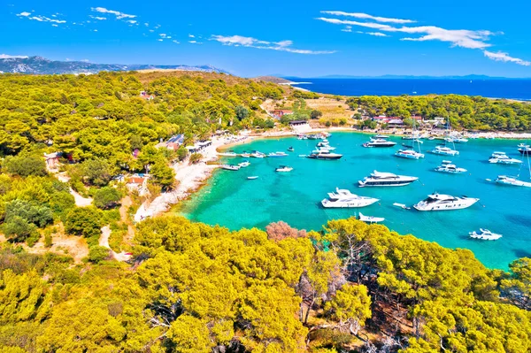 Παραλία Palmizana Bay Και Άγκυρα Λιμάνι Ιστιοπλοΐα Destinatioan Εναέρια Άποψη — Φωτογραφία Αρχείου