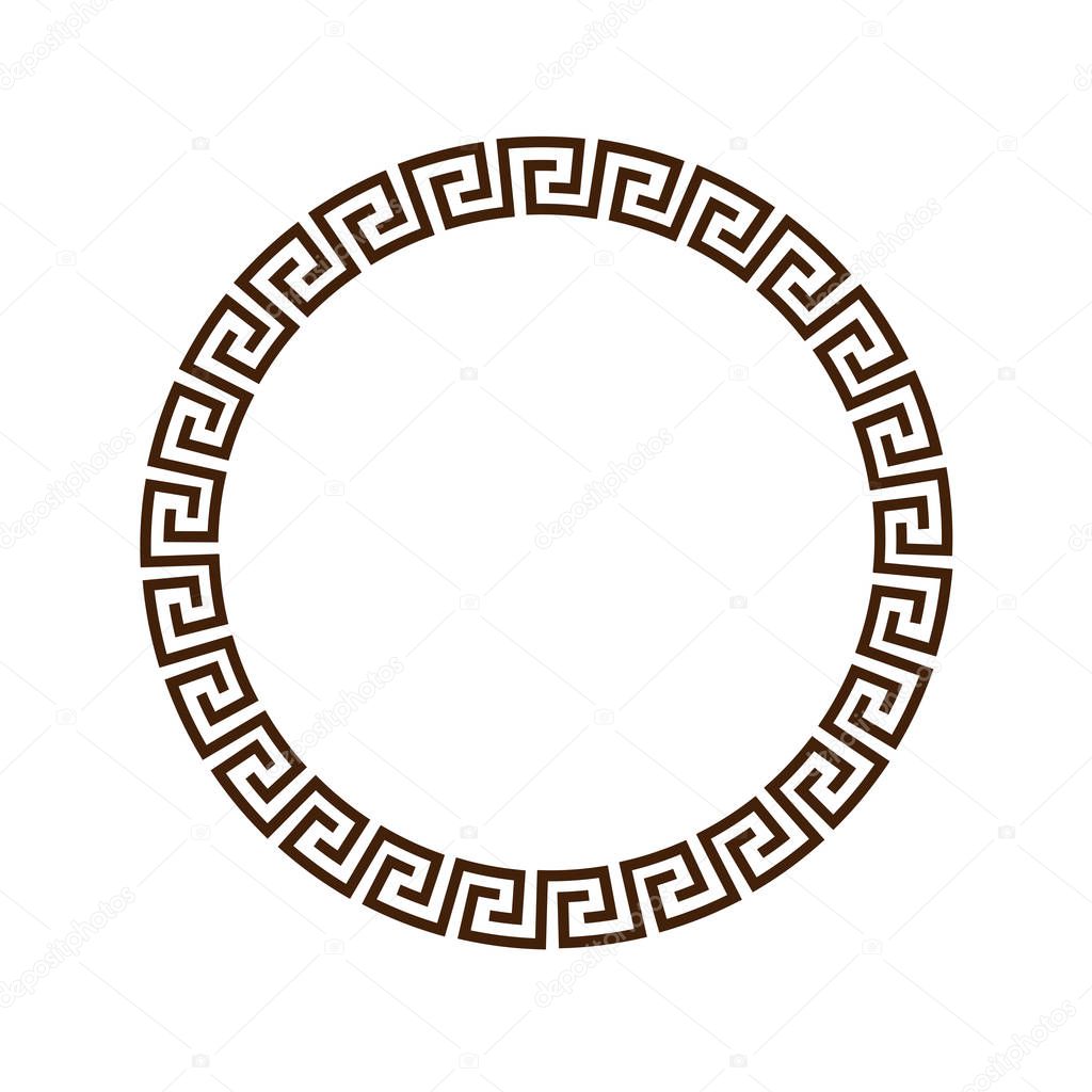 Greek round decorative frame for design. Greek ornament. Vector black and white illustration