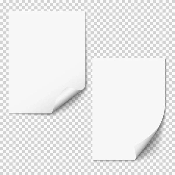 Векторные Чистые Бумажные Макеты Два Пустых Бумажных Листа Изогнутым Углом — стоковый вектор