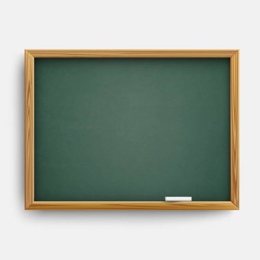 Gerçekçi boş yeşil sınıf panosu ahşap çerçeve ve ch