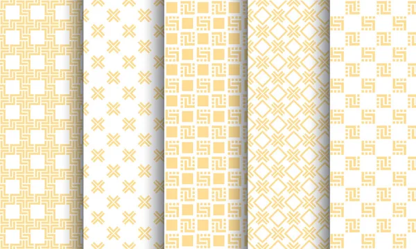 Set of different seamless patterns, white and golden texture — Stock Vector