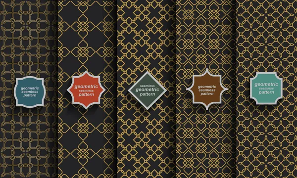 Zwart en goud naadloze islamitische patronen, vector set — Stockvector