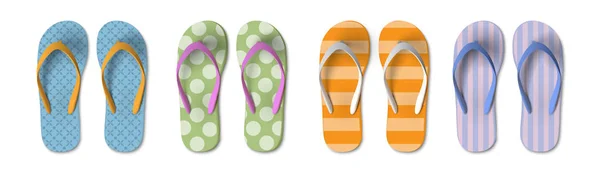 Uppsättning färgade Flip flops med olika mönster - sommar, beac — Stock vektor