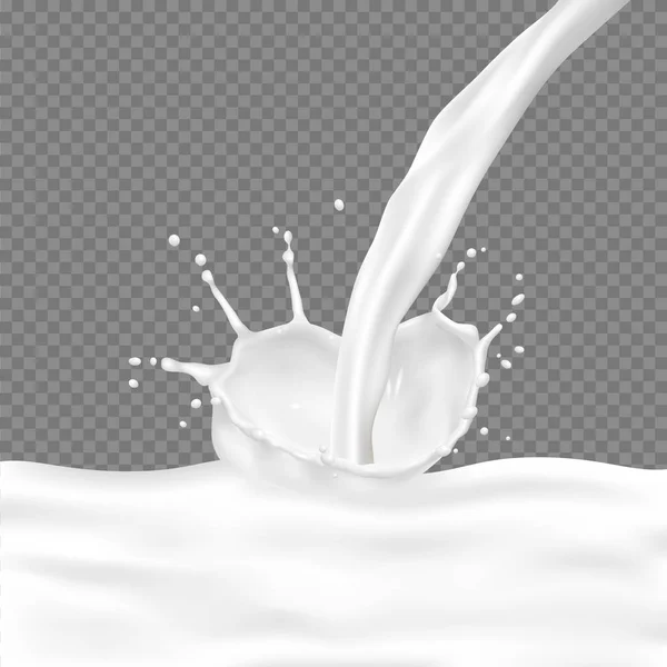 Flujo realista 3d de leche con salpicaduras, mezcla de yogur, salpicadura — Vector de stock