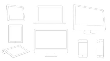 Dijital cihazlar, anahat modern dizüstü bilgisayar, tablet, akıllı telefon ve c