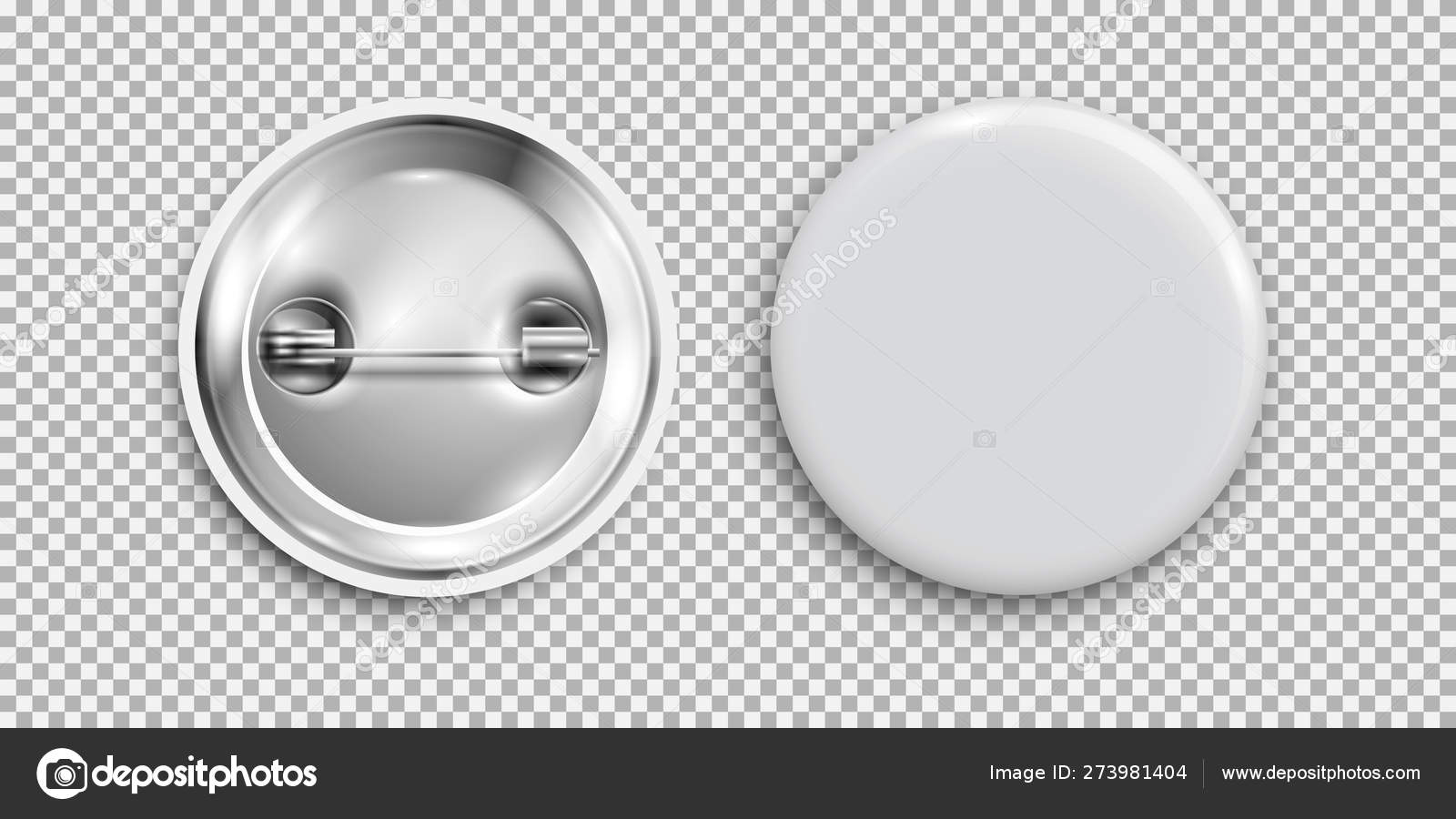 Blank badge, 3d white round button, pin button isolated Stock