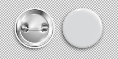 Blank badge, 3d white round button, pin button isolated clipart