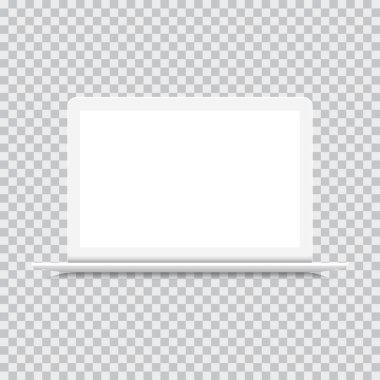 Dizüstü bilgisayar ön görünümü, beyaz mockup izole