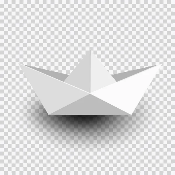 Origami beyaz kağıt gemi, tekne şeffaf arka plan üzerinde izole — Stok Vektör