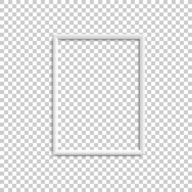 Dikey beyaz resim çerçevesi, gerçekçi beyaz dikey resim çerçevesi, A4. Şeffaf arkaplanda boş beyaz resim çerçeve modelleme şablonu izole edildi. Vektör illüstrasyonu