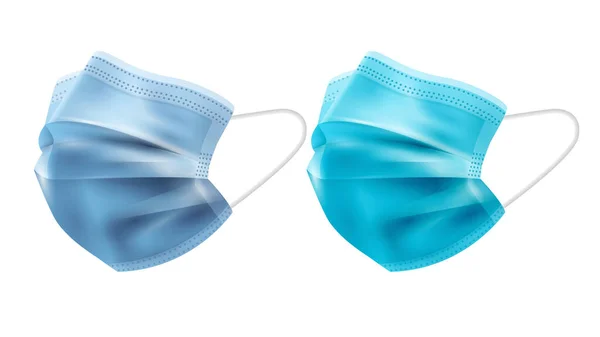 Blauw Medisch Masker Realistisch Gezichtsmasker Geïsoleerd Wit Oronavirus Quarantaine Covid — Stockvector