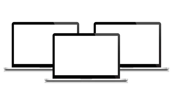 笔记本电脑与空白的白色屏幕隔离 3D现实的矢量风格 调校笔记本电脑 设计和信息图形模板 矢量集 — 图库矢量图片