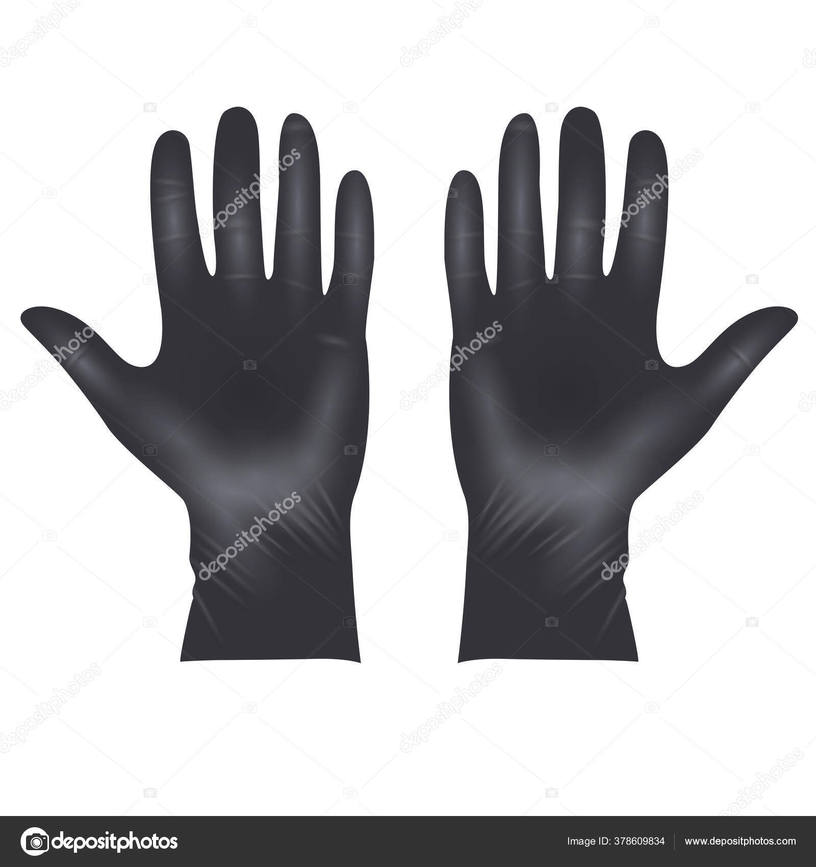 Medical Latex Protective Gloves Realistic Black Gloves Details Style