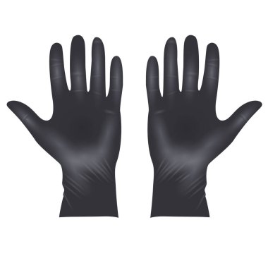 Tıbbi lateks koruyucu eldivenler, gerçekçi siyah eldivenler. Detaylar 3 boyutlu tıbbi eldiven. Vektör illüstrasyonu