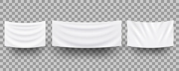 白い空の繊維のバナーをぶら下げ 3D現実的なモックアップ 繊維広告バナーのベクトルセット 空白の旗テンプレート — ストックベクタ