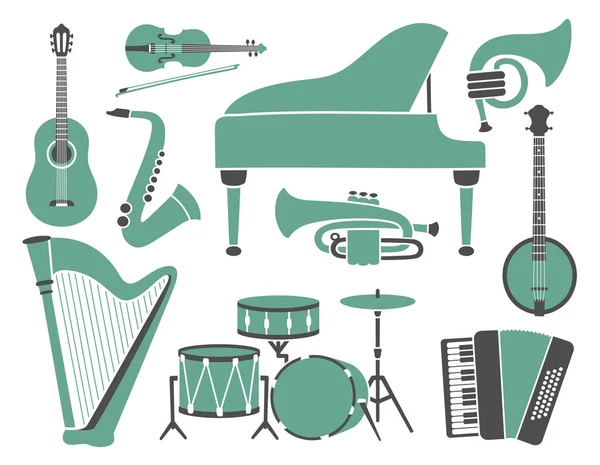 Conjunto de instrumentos musicais, estilo retro . —  Vetores de Stock