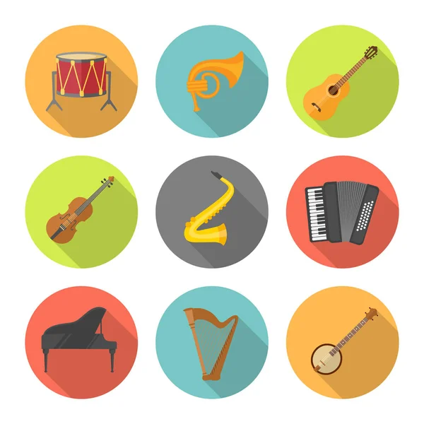 Instrumentos musicais, conjunto vetorial plano . — Vetor de Stock