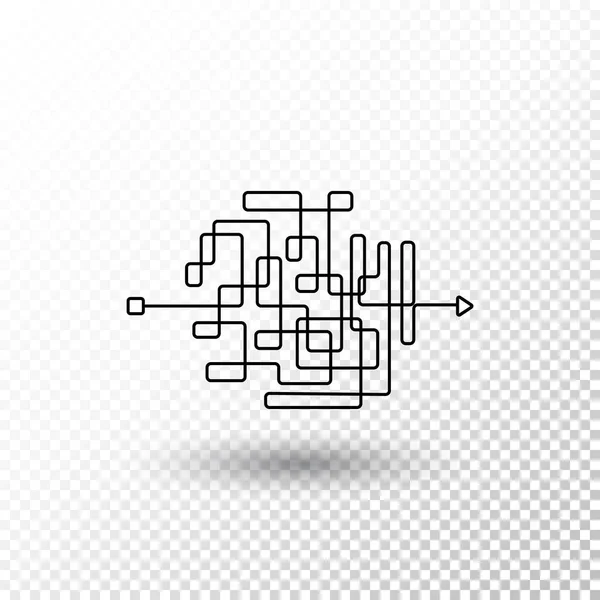 Ligne désordonnée. Manière griffonnée compliquée avec ombre transparente. Voie vectorielle embrouillée. Illustration de processus chaotique difficile — Image vectorielle