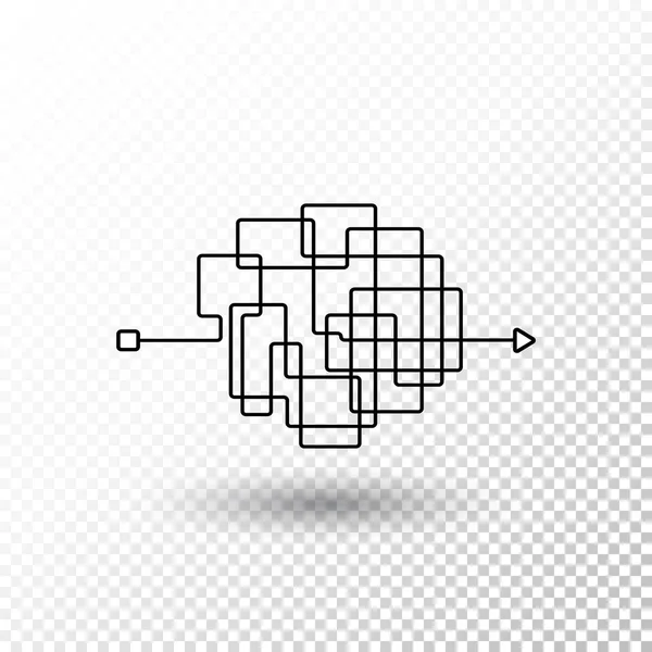 Messy line. Complicated clew way with transparent shadow. Tangled vector path. Chaotic difficult process way illustration — Stock Vector