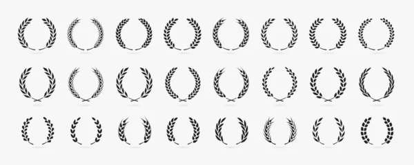 Simple Laurel Wreath Icon Set Isolated White Vector Illustration — Stock Vector