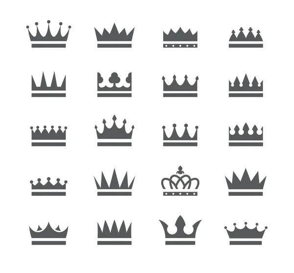 Crowns Simgesi Siyah Siluetleri Beyaz Arka Planda Vektör Illüstrasyonunda Izole — Stok Vektör