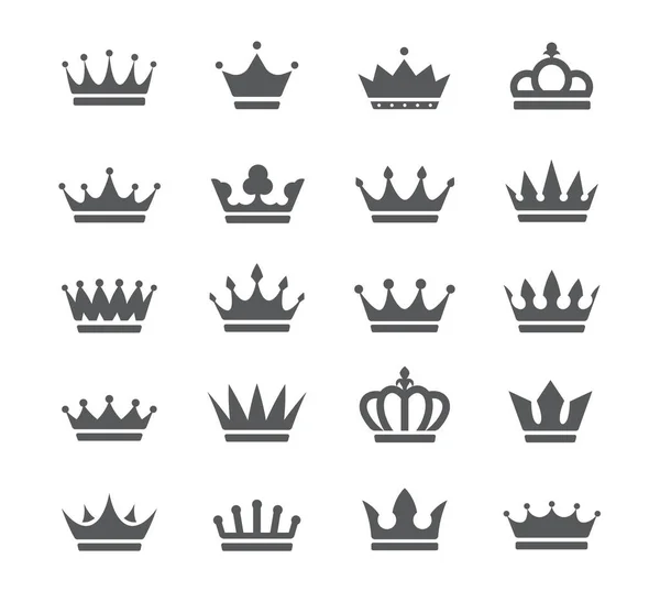 Crowns Simgesi Siyah Siluetleri Beyaz Arka Planda Vektör Illüstrasyonunda Izole — Stok Vektör