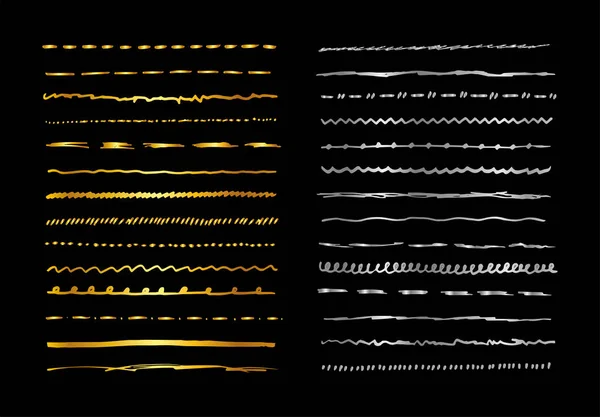 Conjunto Borde Línea Vectorial Dibujado Mano Oro Plata Cepillos Elementos — Archivo Imágenes Vectoriales