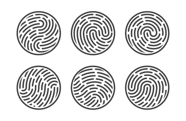 Set Circle Fingerprints Isolated White Background Vector Illustration — Stock Vector