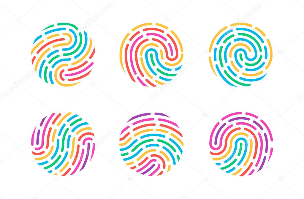 Set of colorful fingerprints isolated on white background vector illustration