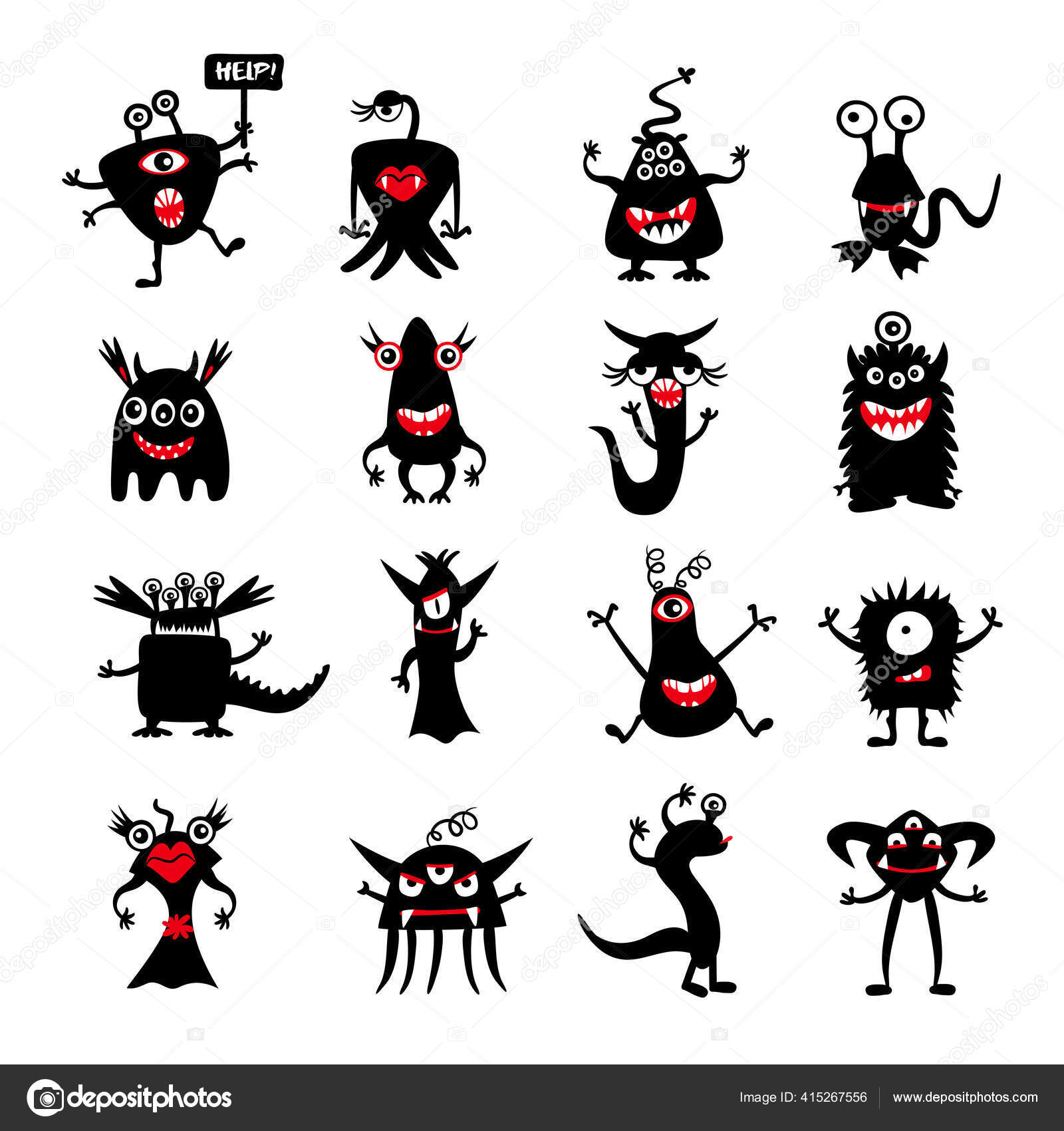 白い背景に隔離されたかわいい黒のモンスターセット 漫画のモンスター ドードルスタイル ベクトルイラスト ストックベクター C Nataliashein 白い背景に隔離されたかわいい黒のモンスターセット 漫画のモンスター ドードルスタイル ベクトルイラスト ストックベクター C Nataliashein