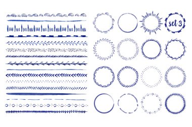 16 adet dikişsiz el yapımı suluboya fırça ve farklı desenlere sahip çerçeve. Vektör illüstrasyonu.