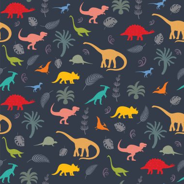 Dinozor siluetleriyle kusursuz desen. Vektör illüstrasyonu