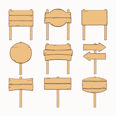 Beyaz arka planda izole edilmiş ahşap el yapımı panolar. Çizim.