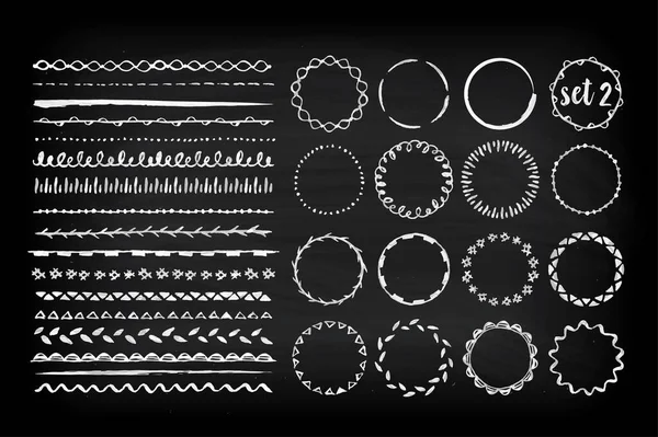 一套16个无缝手工绘制的水彩刷和框架与不同的模式在黑板的背景 矢量说明 — 图库矢量图片