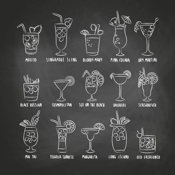 Set Bebidas Con Los Nombres Los Cócteles Bebidas Aisladas Sobre — Vector de stock