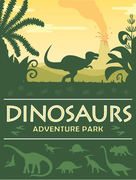 Dinosaures Adenture Park Affiche Monde Préhistorique Dinosaures Silhouette Endroit Pour — Image vectorielle