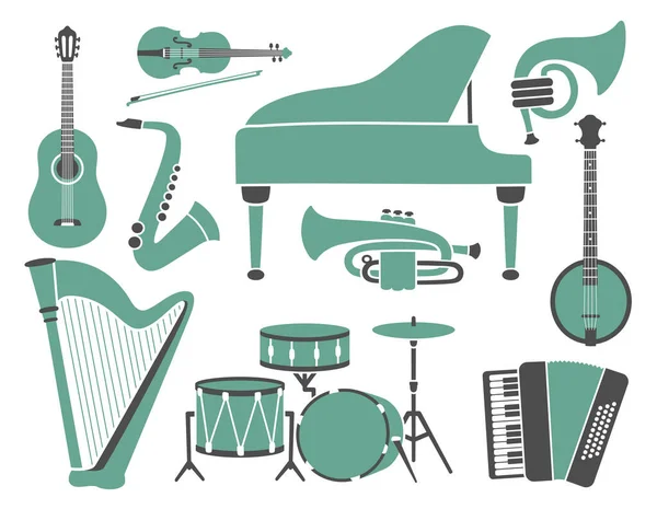 Zestaw Instrumentów Muzycznych Stylu Retro Ilustracja Wektora — Wektor stockowy