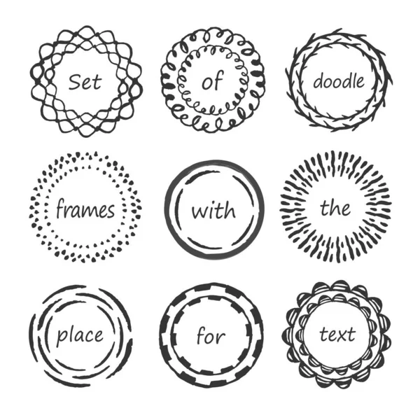 Hand Drawn Circle Doodle Frames Place Text Black Isolated White — Stock Vector